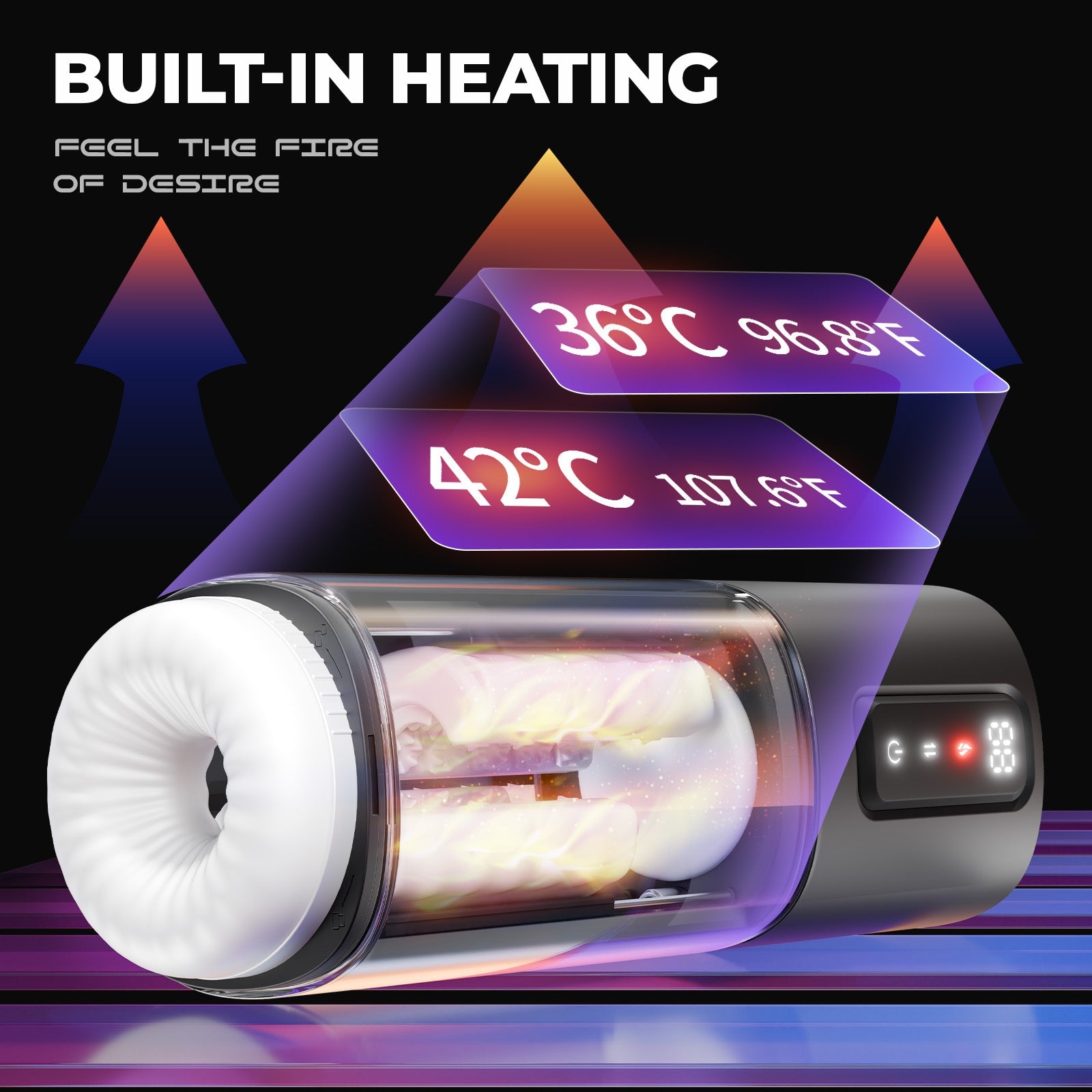 Automatische mannelijke masturbator met 6 wrijvingsintensiteiten en 2 verwarmingsniveaus