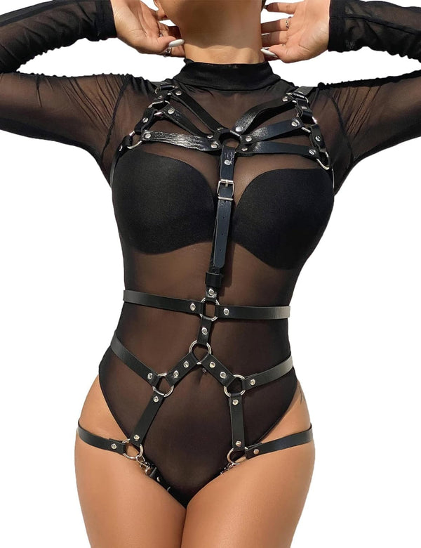 ohyeahlady Punk Leren Sexy Body Harness Volledig Bandjes Borstharnas Gothic Taille Riemen Zwarte Lichaam Accessoires voor Vrouwen