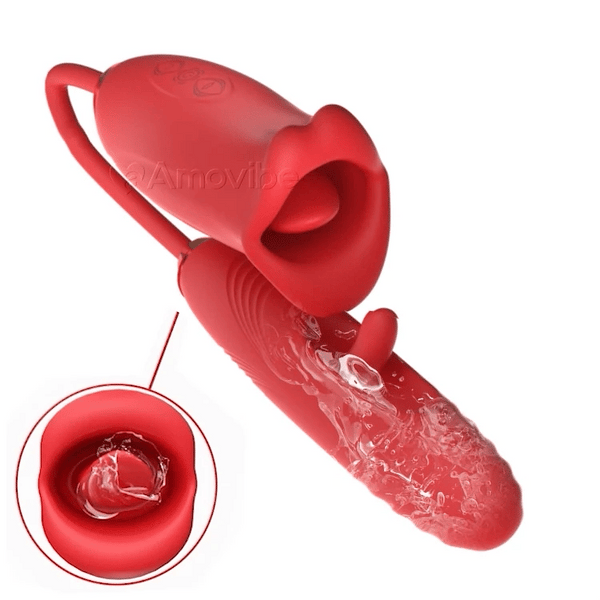 Dildo-vibrator, oraal seksspeeltje met 10 kuspatronen en trillingen en klapperen