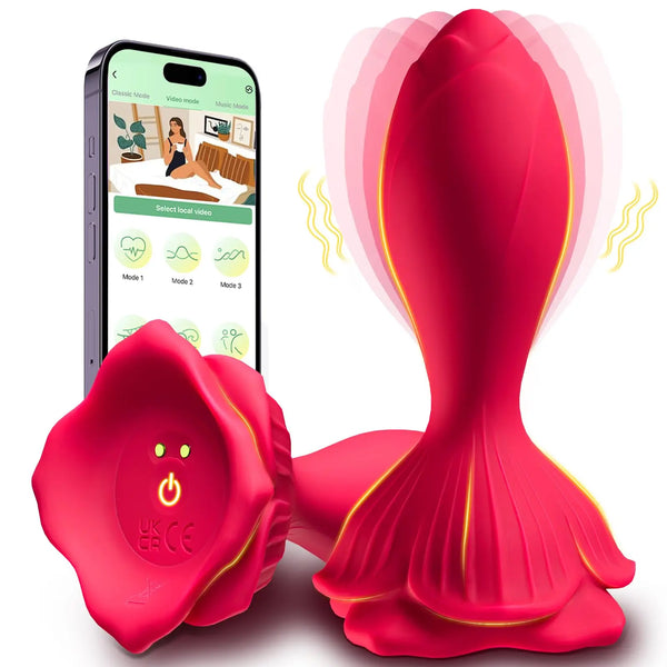 Rose Vibrating Butt Plug - 9 Modi, APP-besturing, Waterdicht