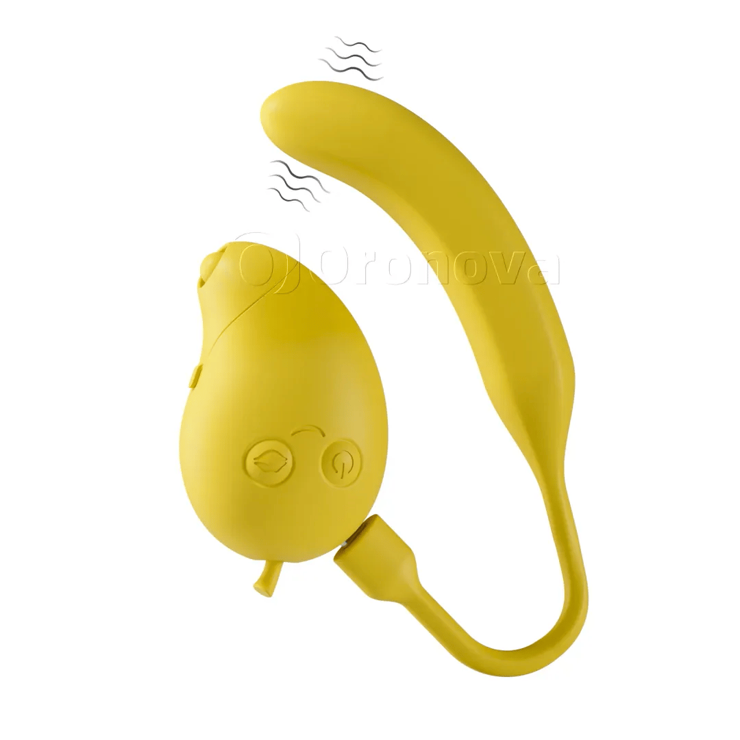 Mango- en bananengeur 2-in-1 Bluetooth-vibrator met dubbele stimulatie, zuigen en tikken