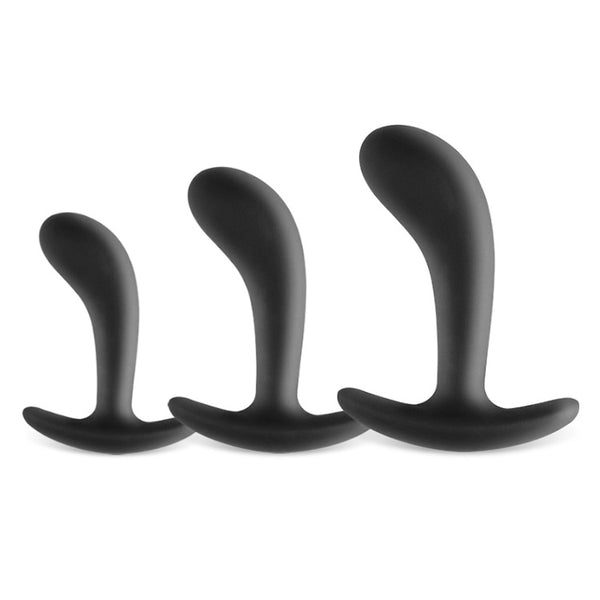 Flared Base Silicone Gebogen Tip Butt Plug Set (3 Stuks)