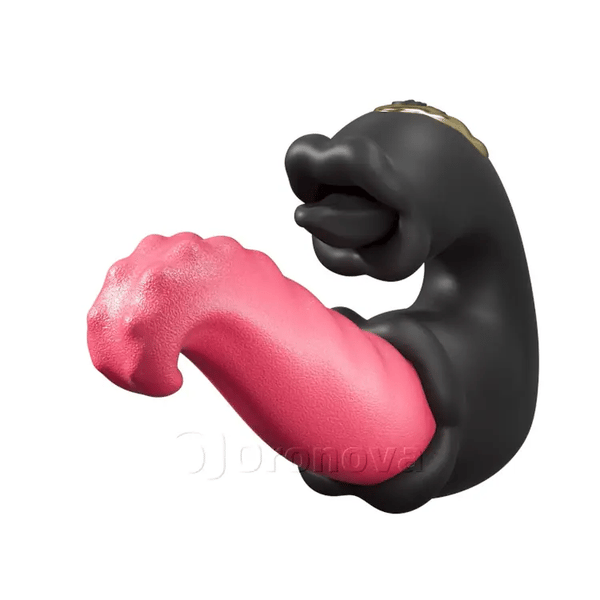Dubbele Roos Vibrator met Stoterige Schacht en Lik Tong