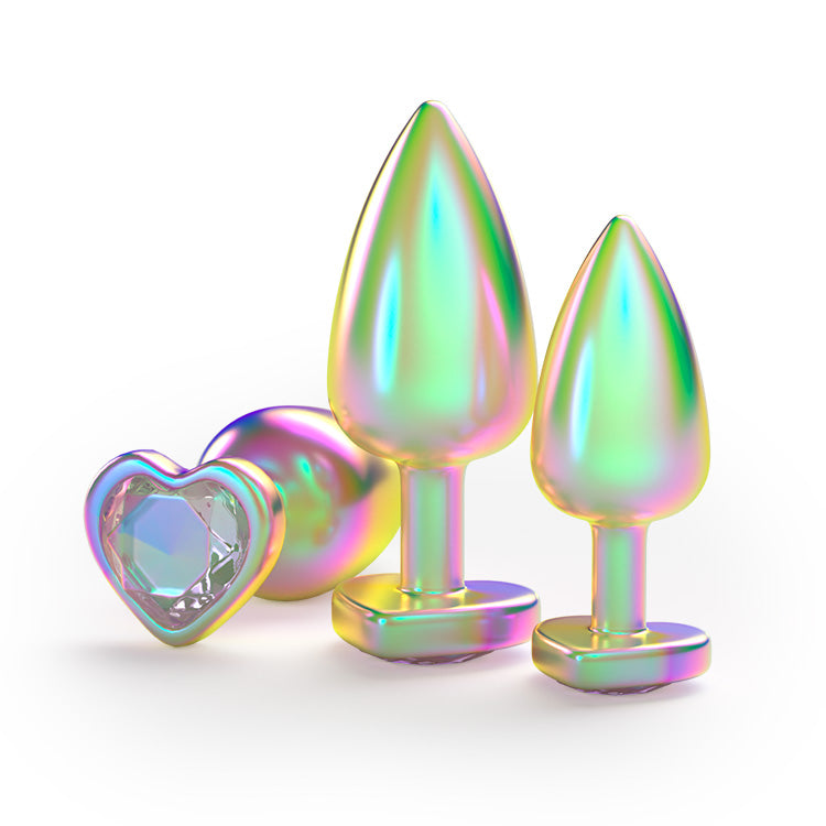 Rainbow edelsteen metalen anale plug set