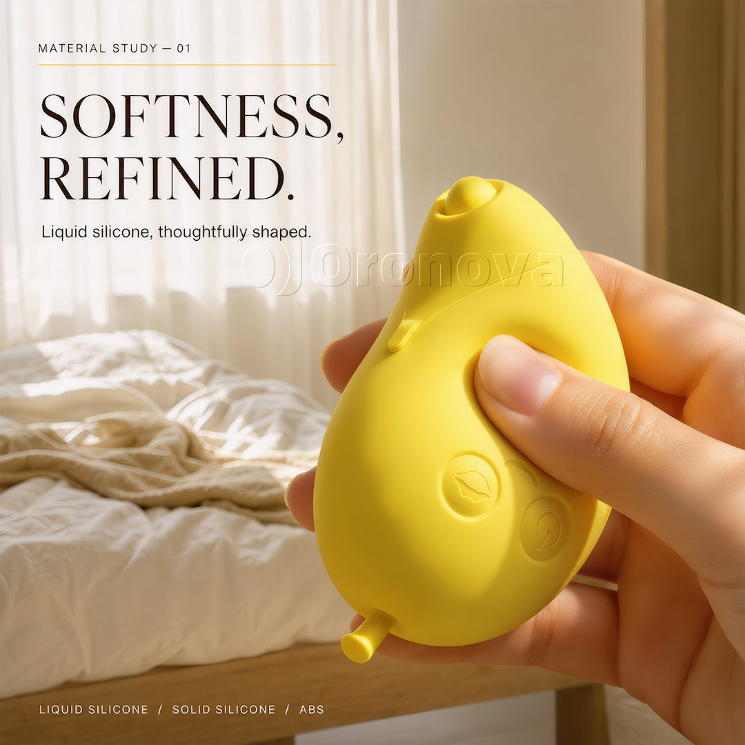 Mango- en bananengeur 2-in-1 Bluetooth-vibrator met dubbele stimulatie, zuigen en tikken
