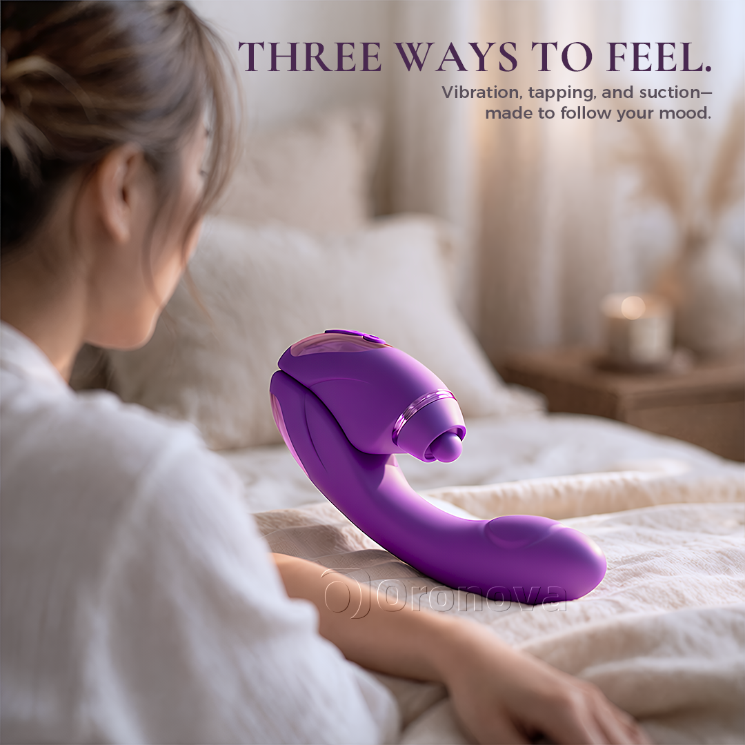 2-in-1 vibrator met dubbele functie, 10 vibratiestanden, 10 tikstanden en 4 verwisselbare opzetstukken