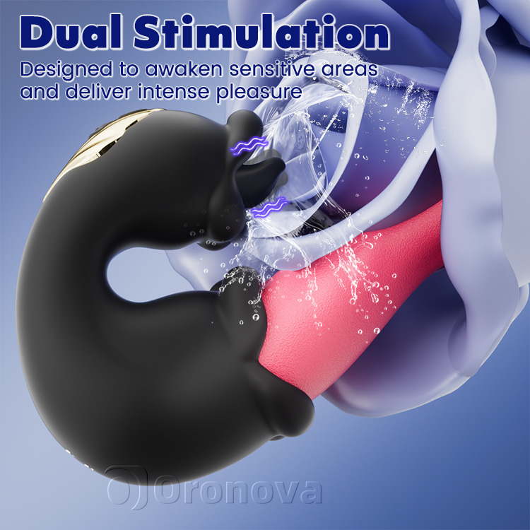 Dual Rose vibrator met stoterige schacht en likkende tong
