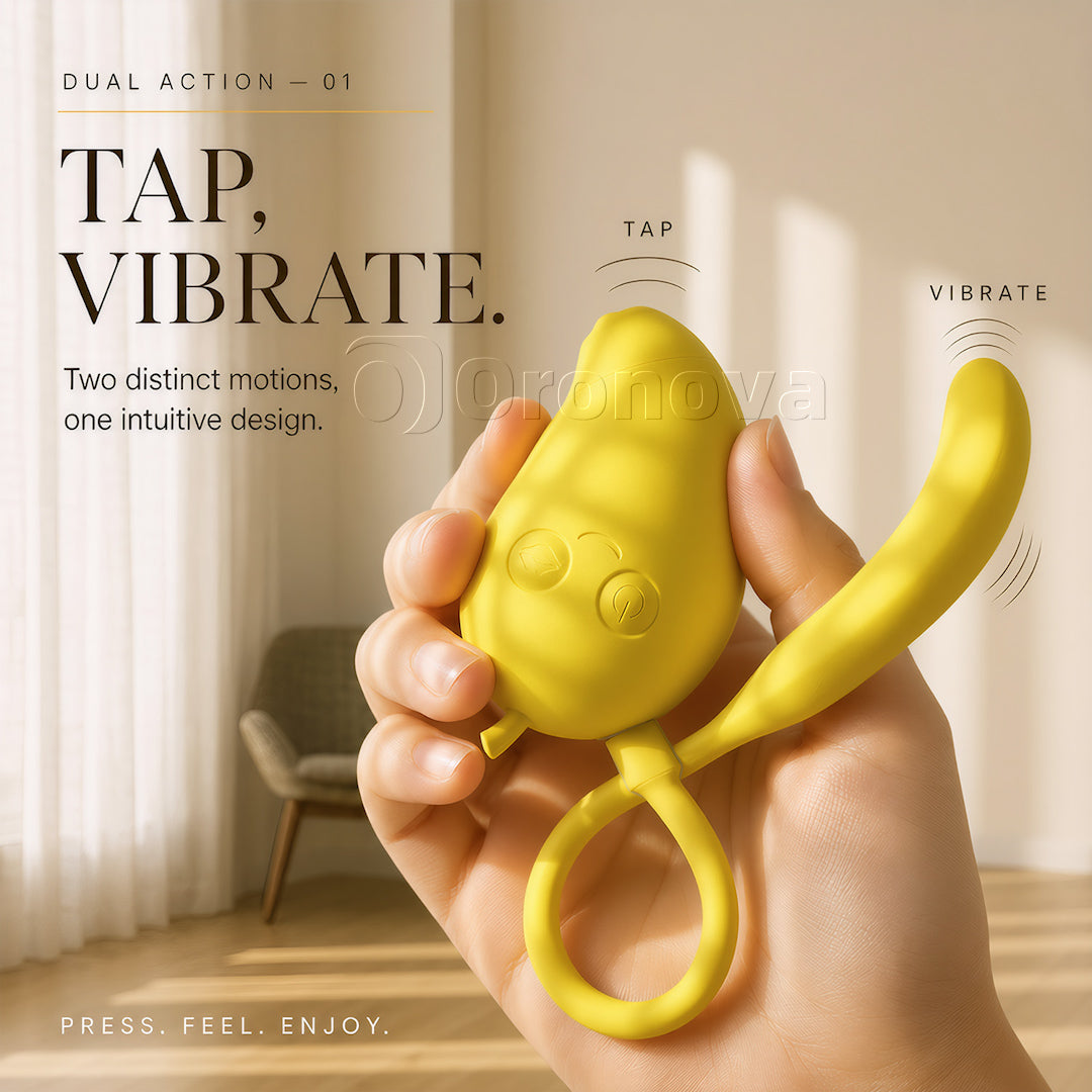 Mango- en bananengeur 2-in-1 Bluetooth-vibrator met dubbele stimulatie, zuigen en tikken