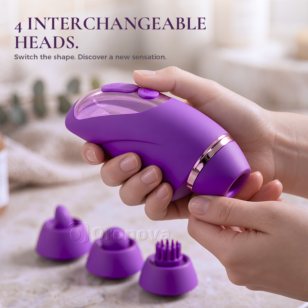 2-in-1 vibrator met dubbele functie, 10 vibratiestanden, 10 tikstanden en 4 verwisselbare opzetstukken