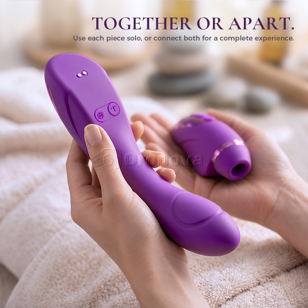 2-in-1 vibrator met dubbele functie, 10 vibratiestanden, 10 tikstanden en 4 verwisselbare opzetstukken